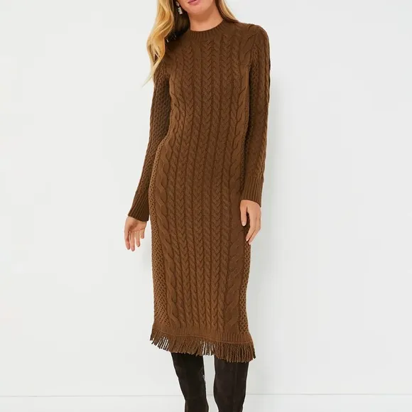 HYACINTH HOUSEBrown Freya Fringe Sweater Dress