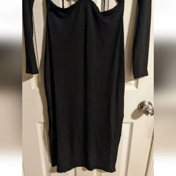 I.AM.GIA Black Midi Dress L Long Sleeve Side Cut-out Lace-up Open Back RAREwi