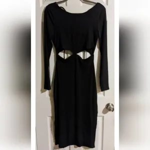 I.AM.GIA Black Midi Dress L Long Sleeve Side Cut-out Lace-up Open Back RAREwi