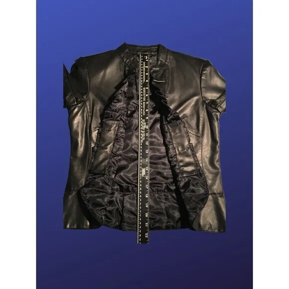 I.N.C. INTERNATIONAL CONCEPTS 100% Faux Leather RUFFLED Jacket, Size S, EUC