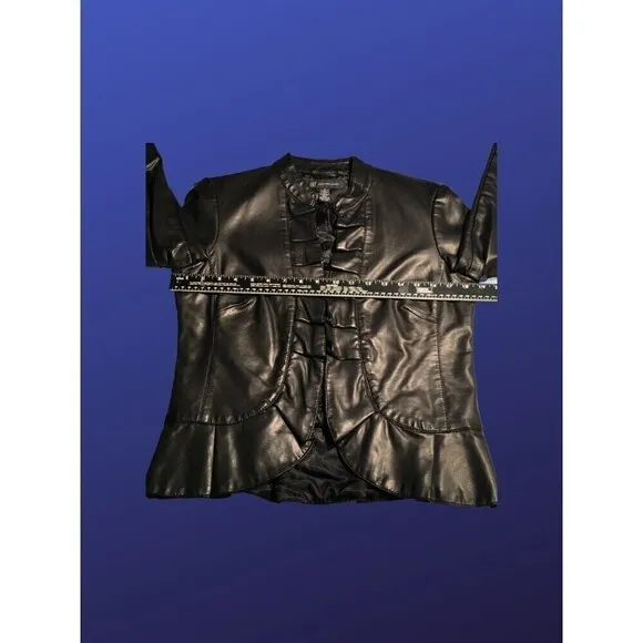 I.N.C. INTERNATIONAL CONCEPTS 100% Faux Leather RUFFLED Jacket, Size S, EUC