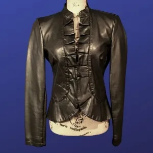 I.N.C. INTERNATIONAL CONCEPTS 100% Faux Leather RUFFLED Jacket, Size S, EUC