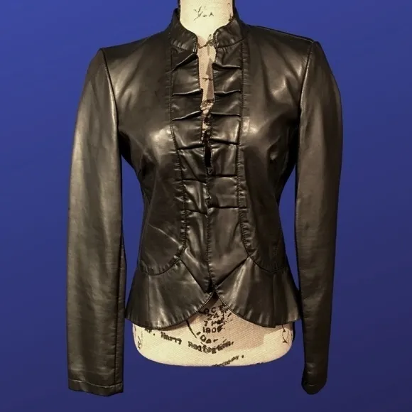 I.N.C. INTERNATIONAL CONCEPTS 100% Faux Leather RUFFLED Jacket, Size S, EUC