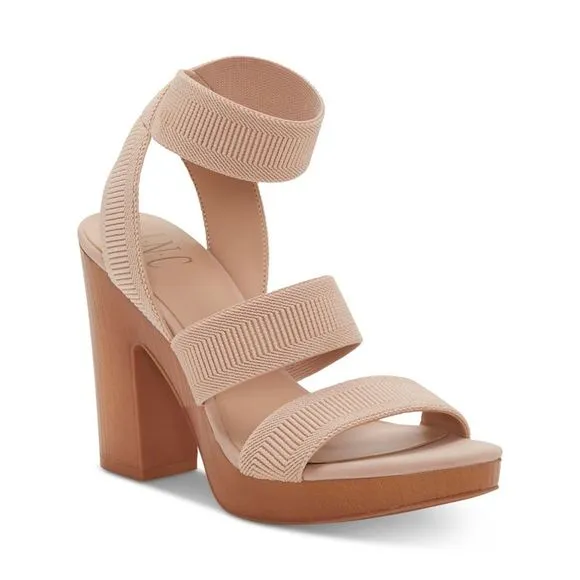 INC Womens Pink 1/2&quot; Platform Ribbed Roesia Round Block Heel Slip On Sandals 9 M