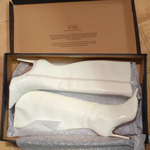 INC Womens White Croc Rajel Pointed Toe Stiletto Zip-Up Dress Boots