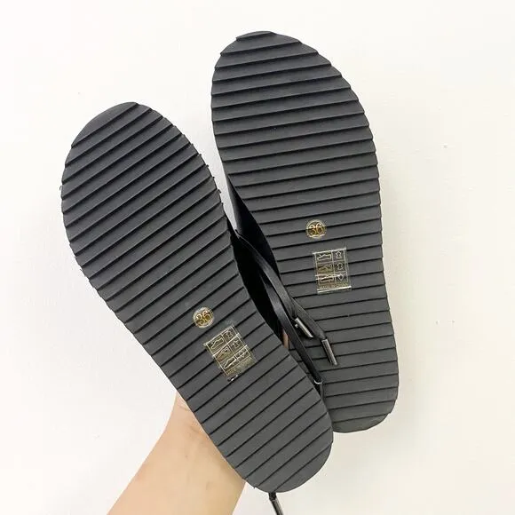 Intentionally Blank Womens Size 6 Black Slip On Lace Up Sandals Flats