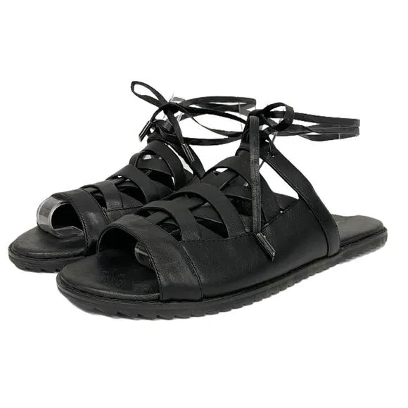 Intentionally Blank Womens Size 6 Black Slip On Lace Up Sandals Flats
