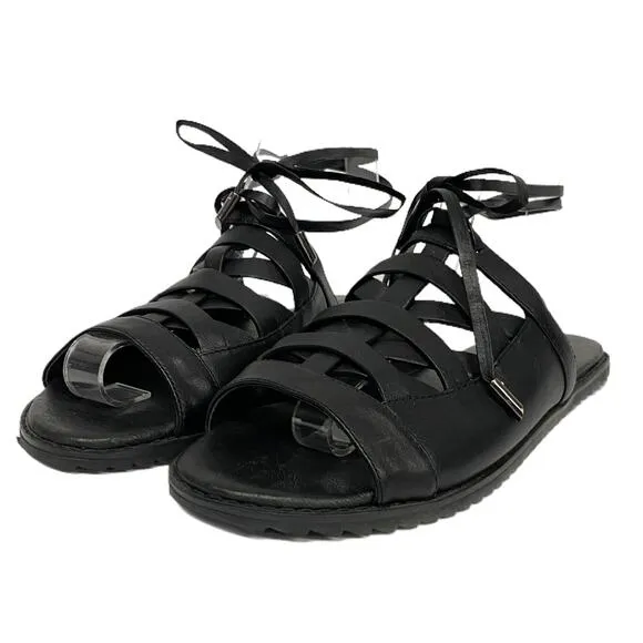 Intentionally Blank Womens Size 6 Black Slip On Lace Up Sandals Flats