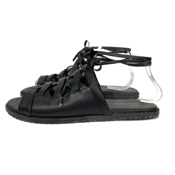 Intentionally Blank Womens Size 6 Black Slip On Lace Up Sandals Flats