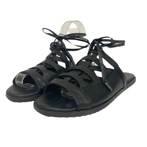 Intentionally Blank Womens Size 6 Black Slip On Lace Up Sandals Flats