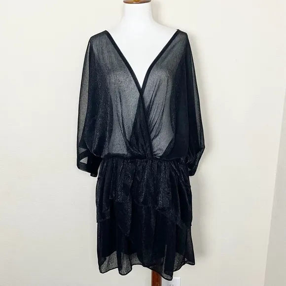 IRO Metallic Tiered Ruffle V-Neck Dress in Black