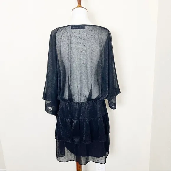 IRO Metallic Tiered Ruffle V-Neck Dress in Black