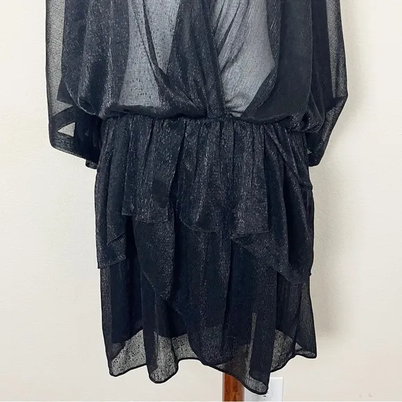 IRO Metallic Tiered Ruffle V-Neck Dress in Black