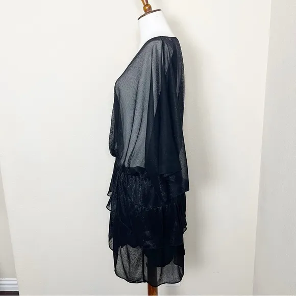 IRO Metallic Tiered Ruffle V-Neck Dress in Black