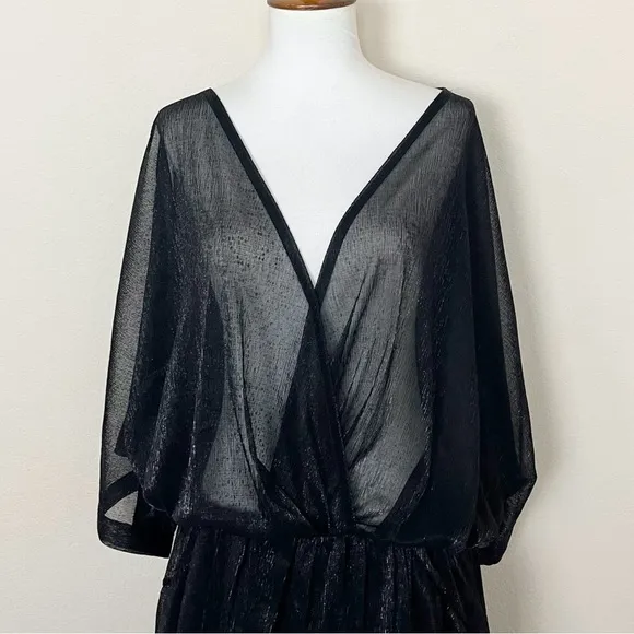 IRO Metallic Tiered Ruffle V-Neck Dress in Black