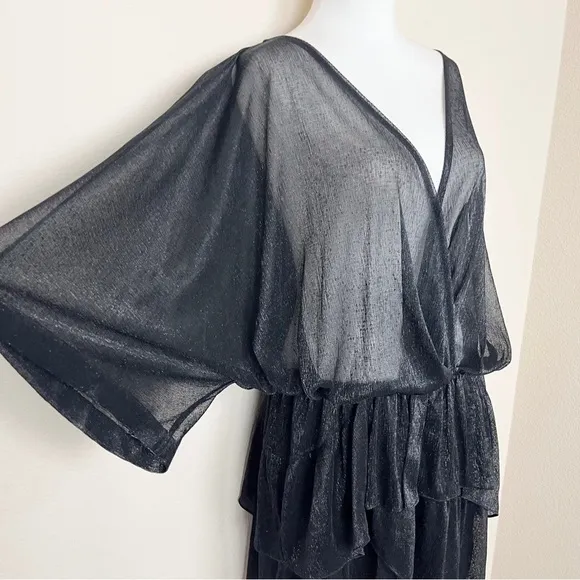 IRO Metallic Tiered Ruffle V-Neck Dress in Black