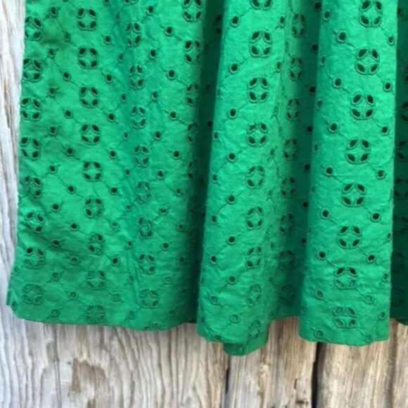 J Crew (4) Warm Clover Kelly Green Eyelet Sleeveless Midi Button Front Dress