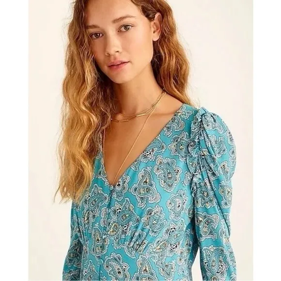 J Crew Drapey Puff Sleeve Dress in Paisley Bunch 6