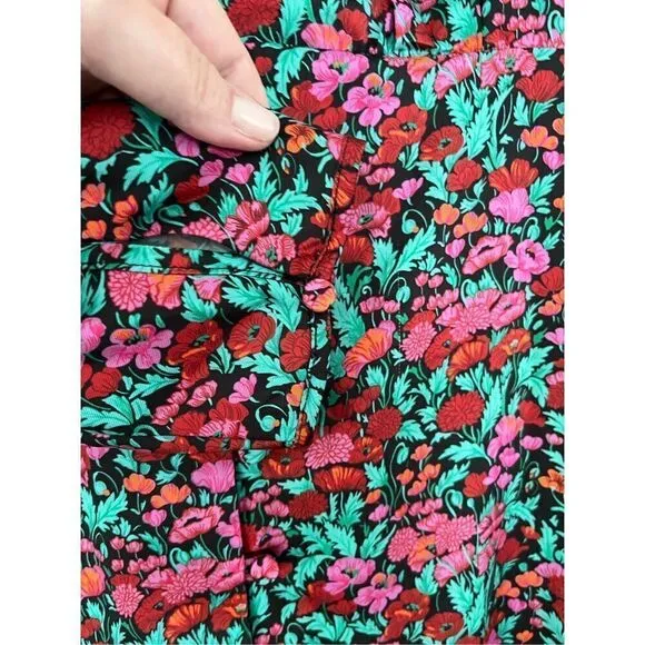 J. Crew Drapey Puff Sleeve Dress In Ratti Red Blooms Collection Dress Size 2 EUC
