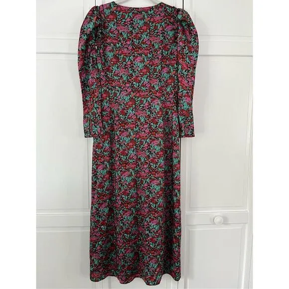 J. Crew Drapey Puff Sleeve Dress In Ratti Red Blooms Collection Dress Size 2 EUC