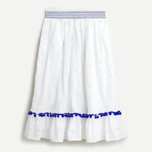 J. Crew Eyelet Midi Skirt White w Blue Trim Sz M
