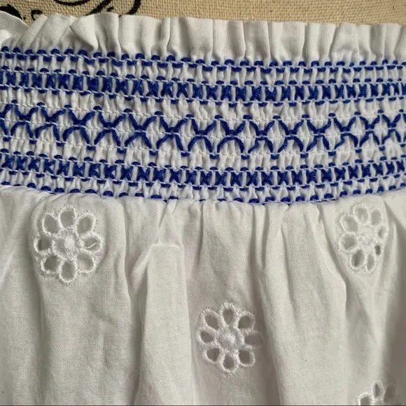 J. Crew Eyelet Midi Skirt White w Blue Trim Sz M