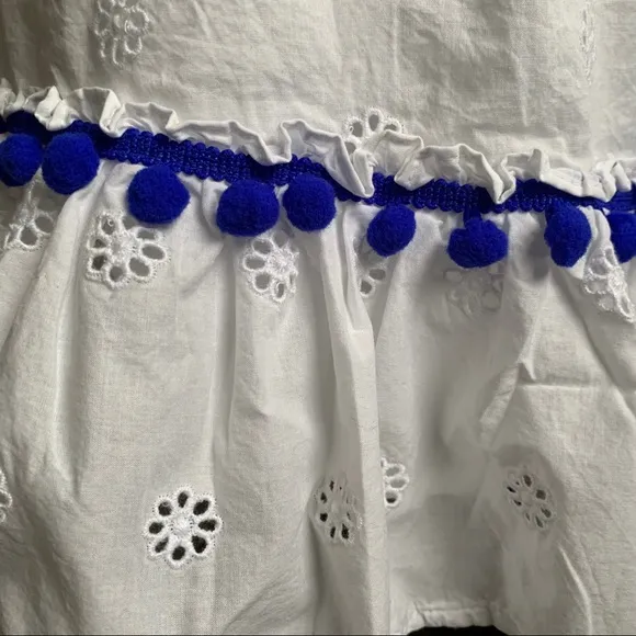 J. Crew Eyelet Midi Skirt White w Blue Trim Sz M