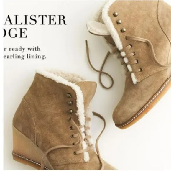 J. Crew MacAlister Wedge Suede Shearling Ankle Boots - 7