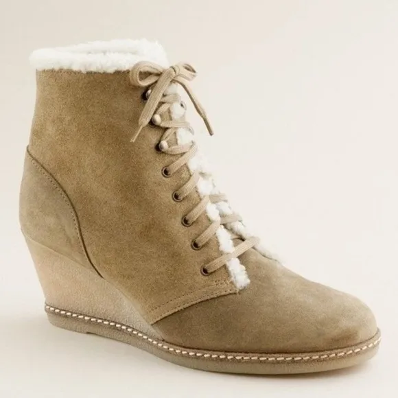 J. Crew MacAlister Wedge Suede Shearling Ankle Boots - 7