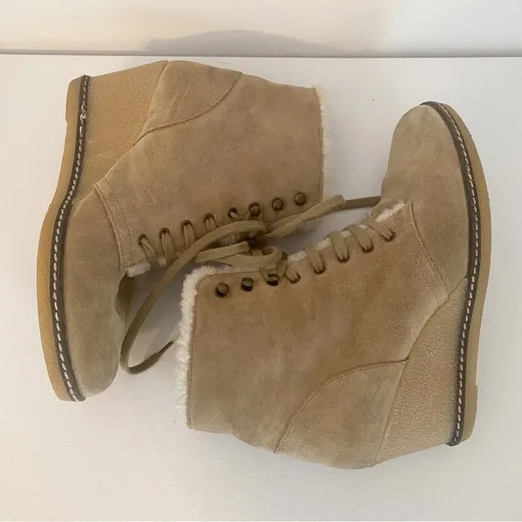 J. Crew MacAlister Wedge Suede Shearling Ankle Boots - 7