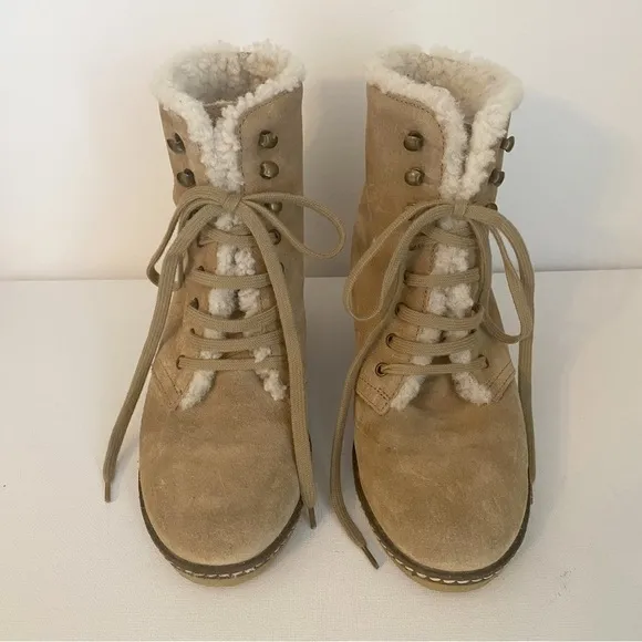 J. Crew MacAlister Wedge Suede Shearling Ankle Boots - 7