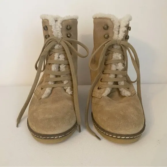 J. Crew MacAlister Wedge Suede Shearling Ankle Boots - 7