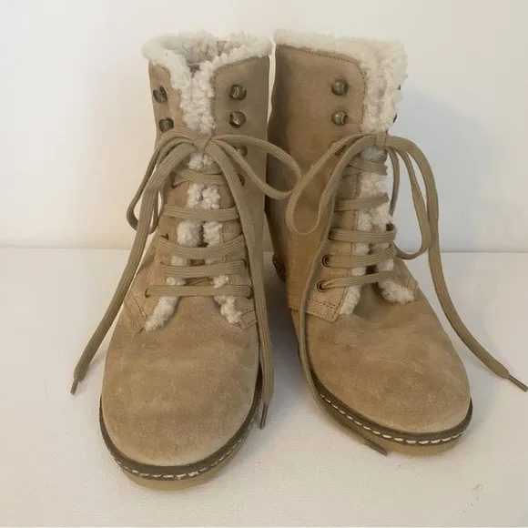 J. Crew MacAlister Wedge Suede Shearling Ankle Boots - 7