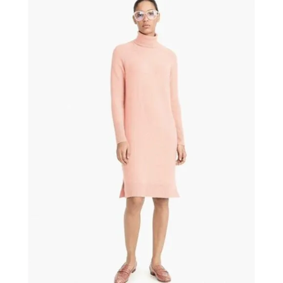 J. Crew Womens Cozy Yarn Turtleneck Sweater Dress Size L Pink Merino Wool Alpaca