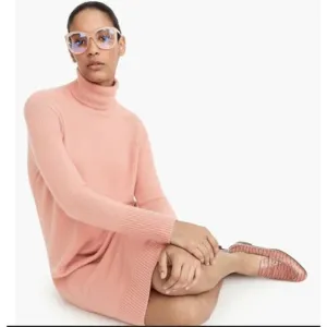 J. Crew Womens Cozy Yarn Turtleneck Sweater Dress Size L Pink Merino Wool Alpaca