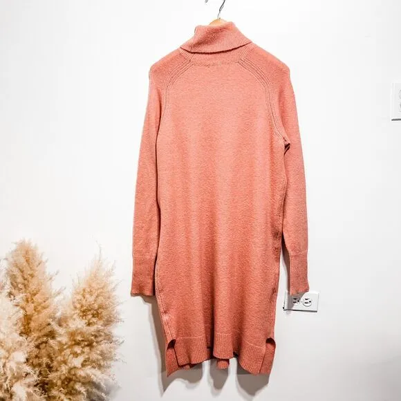 J. Crew Womens Cozy Yarn Turtleneck Sweater Dress Size L Pink Merino Wool Alpaca