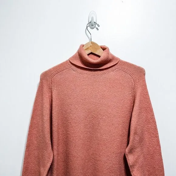 J. Crew Womens Cozy Yarn Turtleneck Sweater Dress Size L Pink Merino Wool Alpaca