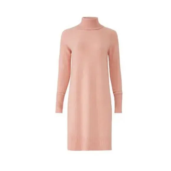J. Crew Womens Cozy Yarn Turtleneck Sweater Dress Size L Pink Merino Wool Alpaca
