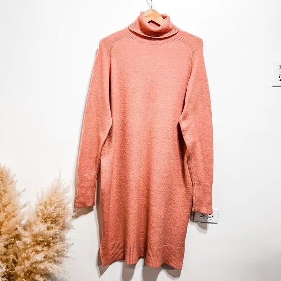 J. Crew Womens Cozy Yarn Turtleneck Sweater Dress Size L Pink Merino Wool Alpaca