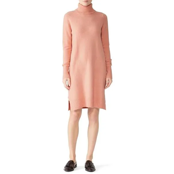 J. Crew Womens Cozy Yarn Turtleneck Sweater Dress Size L Pink Merino Wool Alpaca