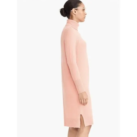 J. Crew Womens Cozy Yarn Turtleneck Sweater Dress Size L Pink Merino Wool Alpaca