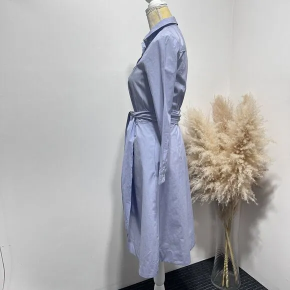 J. Crew Womens Tie-waist Midi Shirtdress in End-on-End Cotton Size 0 Blue NWOT
