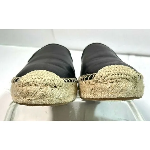 J. Crew Womens Black Leather Espadrille Mules Flats Slip on Shoes Sandals