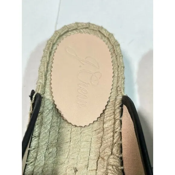 J. Crew Womens Black Leather Espadrille Mules Flats Slip on Shoes Sandals