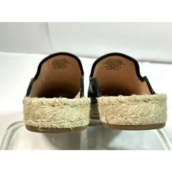 J. Crew Womens Black Leather Espadrille Mules Flats Slip on Shoes Sandals
