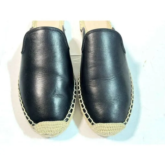 J. Crew Womens Black Leather Espadrille Mules Flats Slip on Shoes Sandals