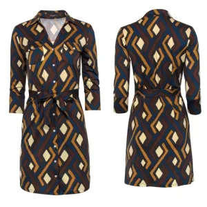 J. McLaughlin Brynn Dress in Vilhada Geo Print Retro 70s Belted Collared Sz XS