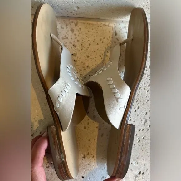 Jack Rogers Cream Slip On Leather Sandals Size 7