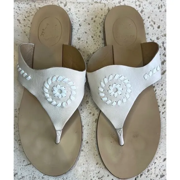 Jack Rogers Cream Slip On Leather Sandals Size 7