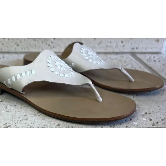 Jack Rogers Cream Slip On Leather Sandals Size 7